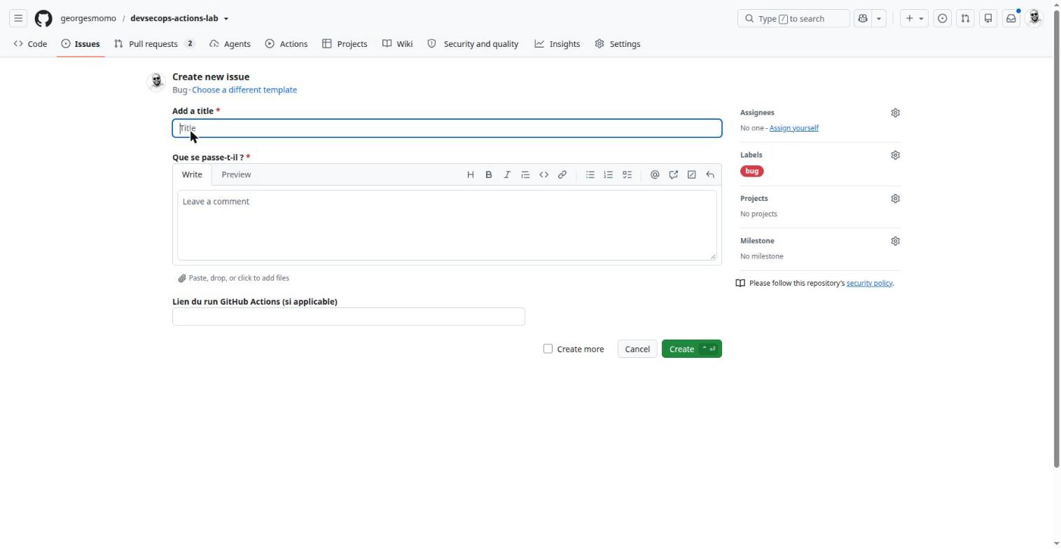 The rendered bug issue form with its fields and side panel
