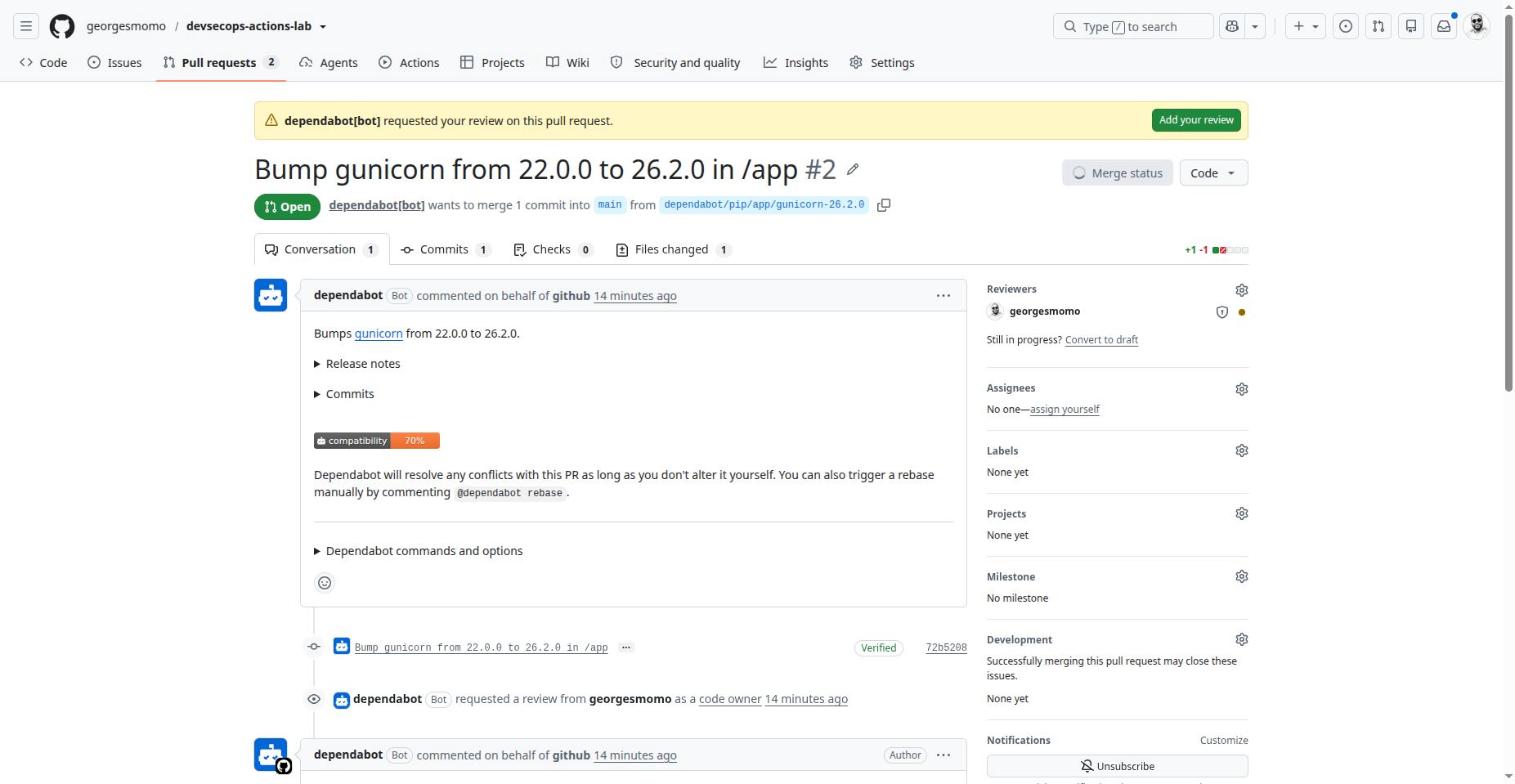 An open Dependabot pull request with its tabs and side panel