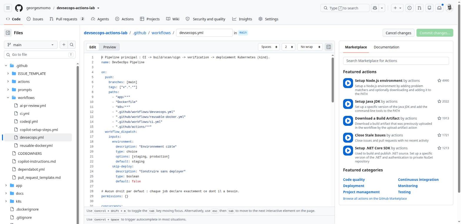 The workflow editor with the YAML in the center and the Marketplace panel on the right
