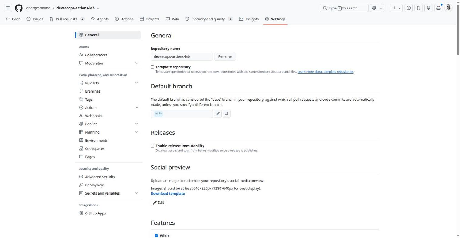 The repository Settings page with its left menu