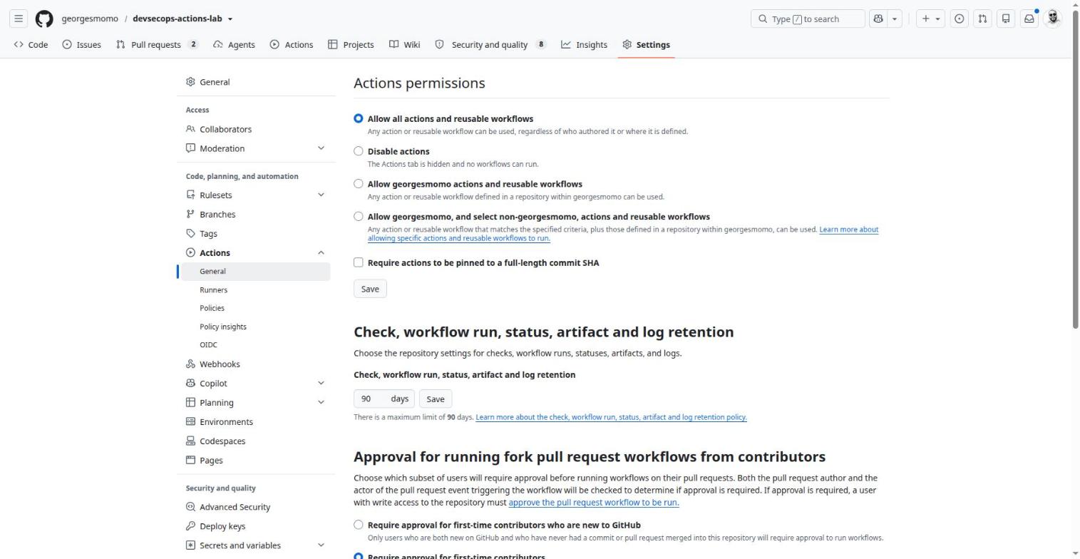 Settings, Actions, General with the action policy options